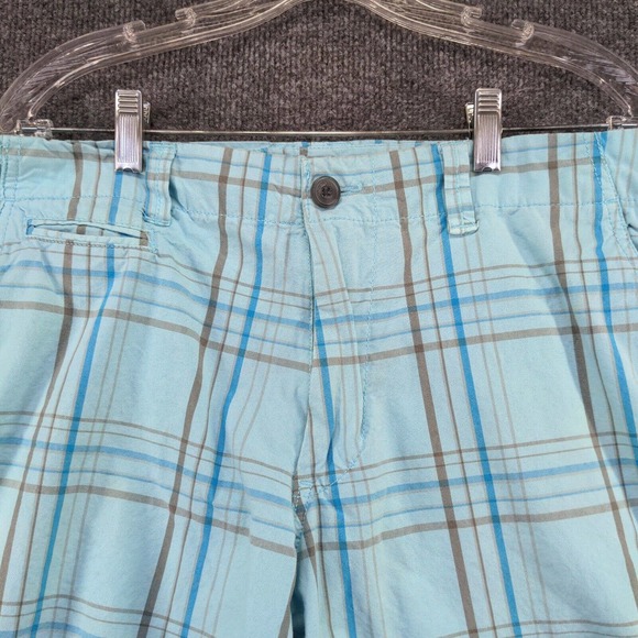 Arizona Mens Chino Shorts Blue Plaid Size 34 Cotton Slash Pockets - Picture 6 of 11